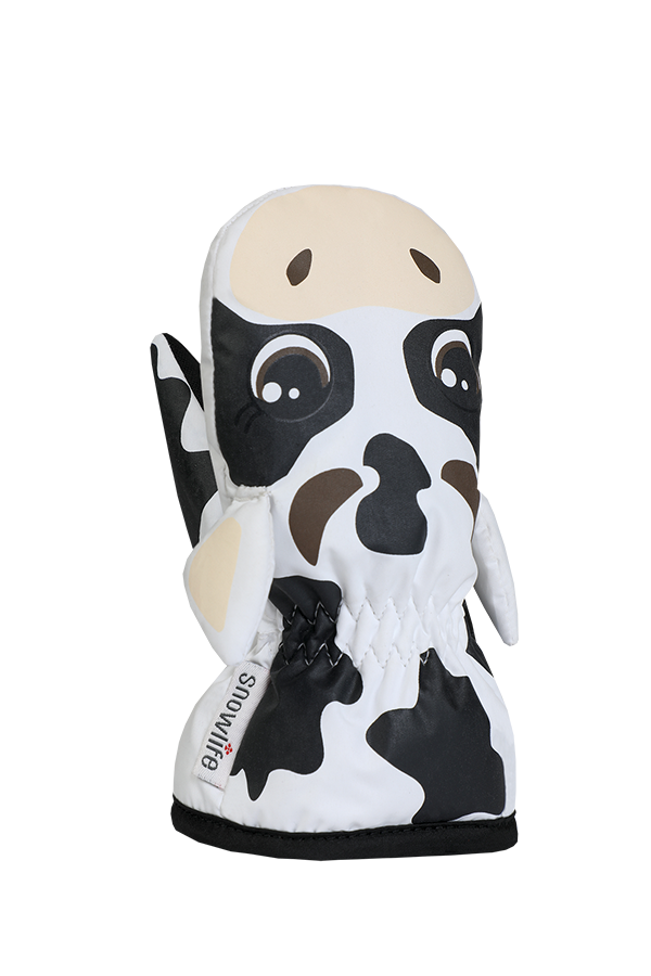 Baby Animal Mitten, warm baby mittens in animal design cow, colour black white, view palm