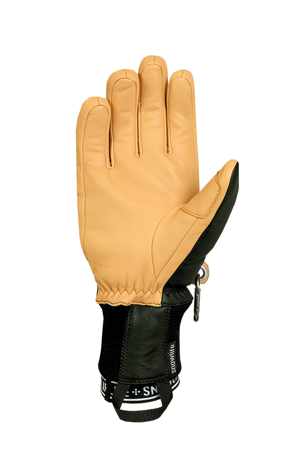 Classic Leather Glove, un véritable gant de freeride en cuir avec une isolation en laine Lavalan dans les couleurs jaune moutarde et gris, voir la paume.