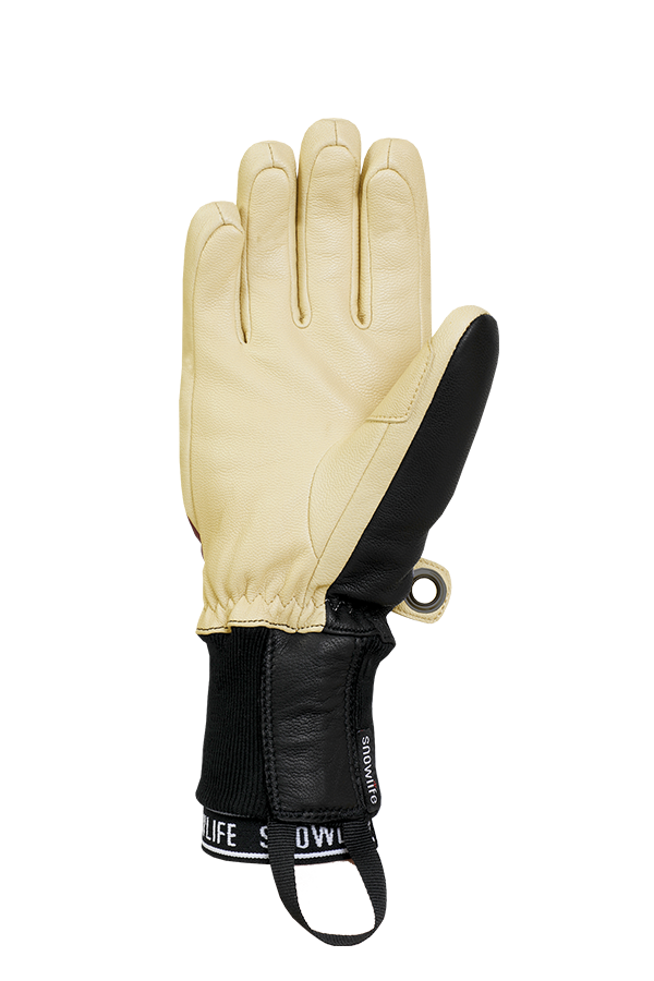 Classic Leather Glove, un véritable gant de freeride en cuir avec une isolation en laine Lavalan dans les couleurs bordeaux et beige, voir la paume.